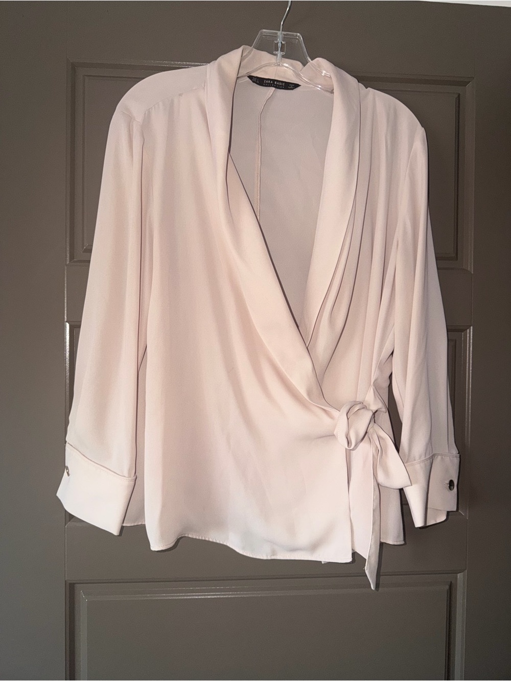 Zara Light Cream Wrap Blouse with Side Tie